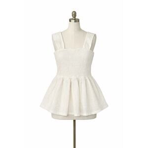 Derek Heart Smocked Babydoll Top M Ivory Cottagecore Fairycore Milkmaid